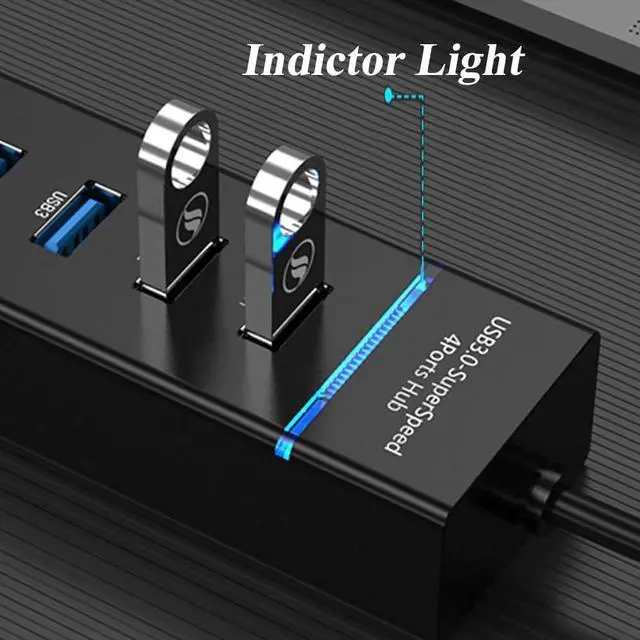 Alt view image 4 of 7 - 7 Ports USB Hub, Multiple Port USB Hub with Indictor Light, High Speed Data Transmission USB Adapter, Compatible with Mouse, Keyboard, Printer, Windows, MacOS, Linux