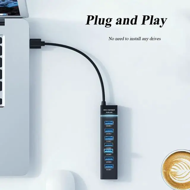 Alt view image 5 of 7 - 7 Ports USB Hub, Multiple Port USB Hub with Indictor Light, High Speed Data Transmission USB Adapter, Compatible with Mouse, Keyboard, Printer, Windows, MacOS, Linux