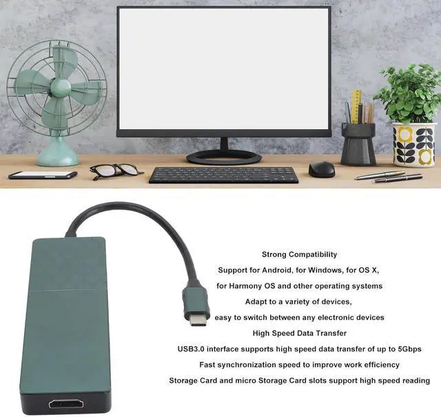 Alt view image 6 of 7 - 7 in 1 Type C Hub with PD Fast Charging, 4K, 3 USB3.0 Ports, Card Reader, Wide Compatibility for, Glass panes, OS X, OS Aluminum Alloy