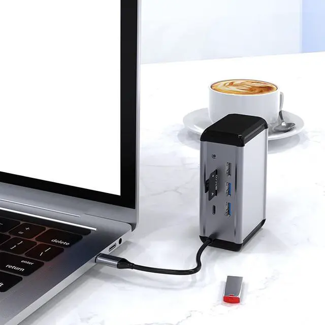 Alt view image 2 of 7 - Raiveug 12 in 1 USB C Hub Aluminum Alloy VGA PD RJ45 USB3.0 Type C Docking Station for Laptop Computer