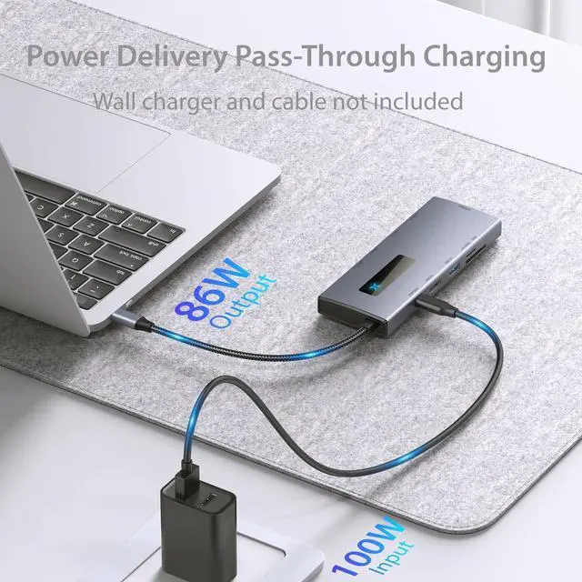 Alt view image 7 of 7 - USB C Hubs 10 in 1 Aluminum USB C Dock Station to 4K@60HZ+ USB+ RJ45 + SDTF + PD100W Charging 10 Port Adapter