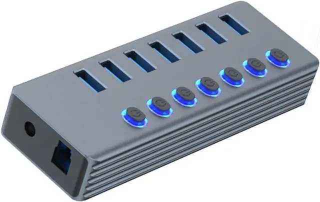 Alt view image 3 of 7 - USB 3.0 Splitter Hub USB Data Hub 1 to 7 Ports with Separate On/Off Switch and Lights for Laptops