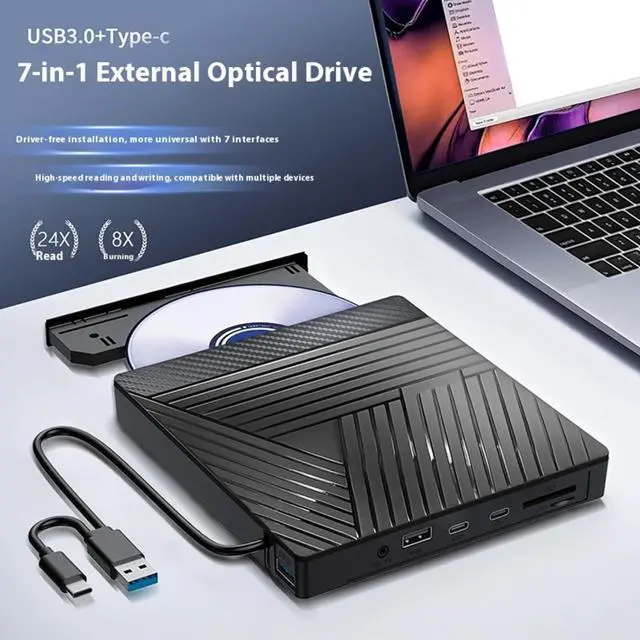 Alt view image 2 of 7 - External Disc Drive Reader USB3.0 Type C Connection USB HUB Stable Performances For Desktop Laptop PC USB Hub With Disc Rewriter