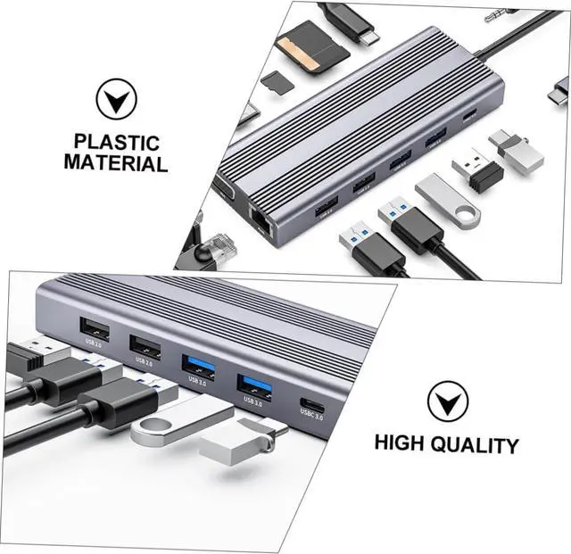 Alt view image 7 of 7 - Homoyoyo Type Adapter with USB Ports Expander for Laptop Multi USB Splitter with HD
