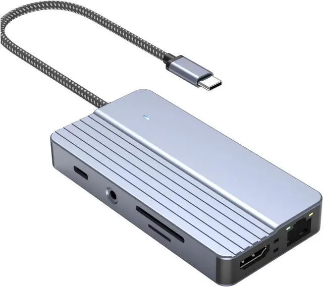 Alt view image 2 of 7 - Qcbuegof 10 in 1 Type C Hubs Type C to HDTV Adapter with HDTV 4K RJ45 USB 3.0 3 5 mm Mempry Card Reader for Versatility Use USB C Hub