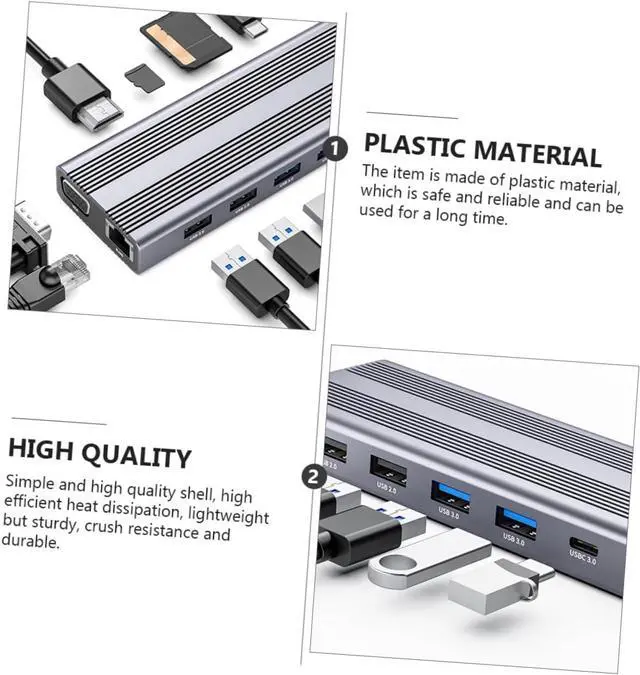 Alt view image 4 of 7 - Homoyoyo Type Adapter with USB Ports Expander for Laptop Multi USB Splitter with HD