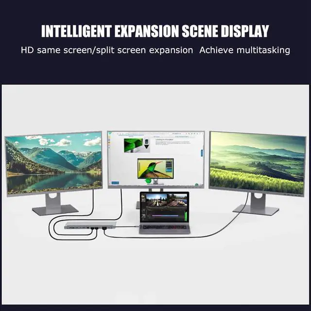 Alt view image 6 of 7 - Culnflun USB C HUB, 12 in 1 Type C Docking Station with Dual 4K HDMI 1000M RJ45 VGA USB 3.0/2.0 SD TF 3.5MM Audio 87W PD Compatible with Type C Laptops