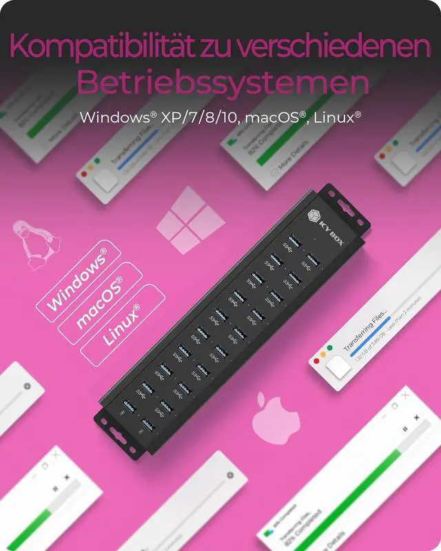 Alt view image 6 of 7 - ICY BOX IB-HUB1720-U3 USB 3.2 Gen 1 Hub with 12V/3A Power Adapter, Aluminium Housing and 2 USB Charging Ports