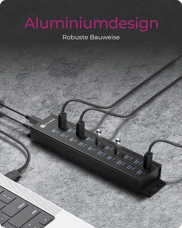 Alt view image 4 of 7 - ICY BOX IB-HUB1720-U3 USB 3.2 Gen 1 Hub with 12V/3A Power Adapter, Aluminium Housing and 2 USB Charging Ports