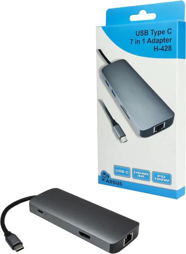 Alt view image 3 of 3 - Inter-Tech Adapter Argus H-428 7in1, USB C, HDMI 4K, PD 100W