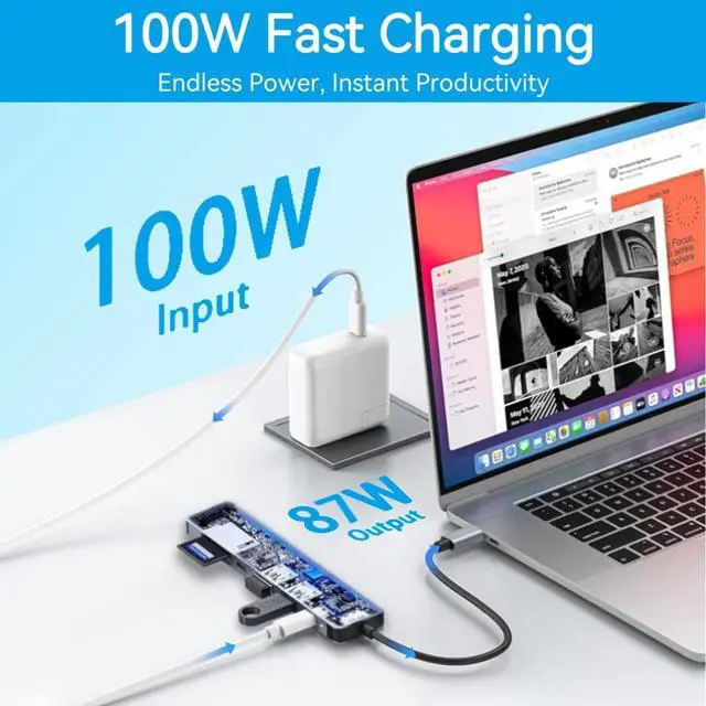 Alt view image 3 of 7 - USB C Hub Multiport Adapter 7 in 1 USBC Dongle with 4K HDMI 100W PD Charging USB 3.0 SD/TF Card Reader USB-C Docking Station for MacBook Pro/Air Chromebook  HP and Other Type C Laptops