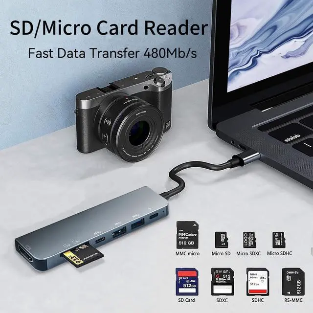 Alt view image 4 of 7 - USB C Hub Multiport Adapter 7 in 1 USBC Dongle with 4K HDMI 100W PD Charging USB 3.0 SD/TF Card Reader USB-C Docking Station for MacBook Pro/Air Chromebook  HP and Other Type C Laptops