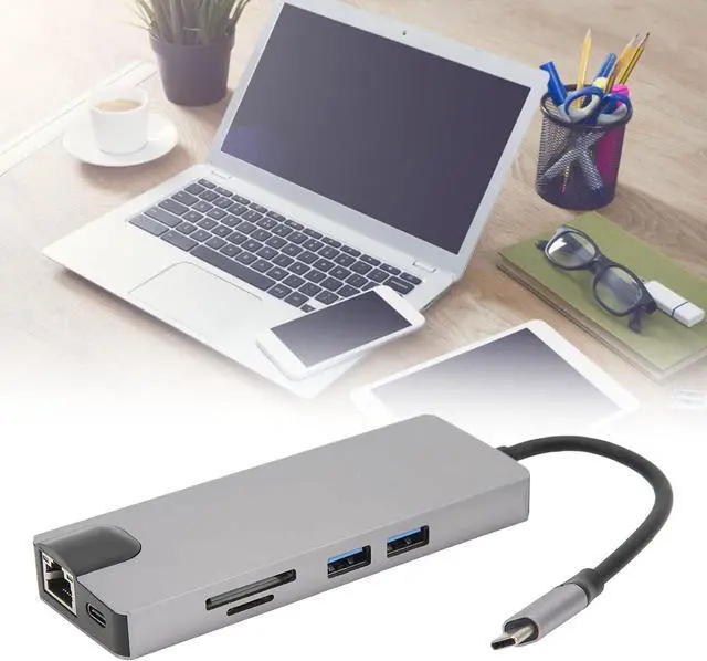 Alt view image 6 of 7 - 8 in 1 Type C Hub USB Docking Station with 87W PD Fast Charging VGA 4K HD USB 3 0 Ports and RJ45 Ethernet USB Docking Station Aluminum Alloy Design for Laptop Docking Station
