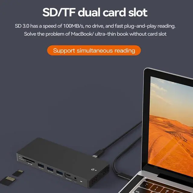 Alt view image 3 of 7 - USB C Hub Triple Display TypeC Hub (12-in-1) 4K60Hz HDMIcompatible PD100W Power Delivery 10Gbps Docking Station