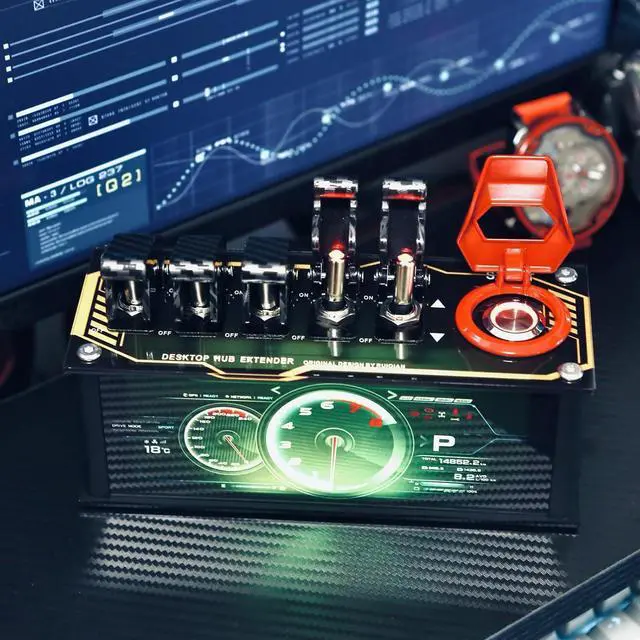 Main image of 6 Port USB Docking Station, USB Hub, 5 Toggle Switches, Supports Data Transmission, Built-in Adjustable RGB Lighting, for Phones, Tablets, and Gadgets