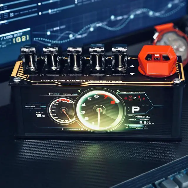 Alt view image 2 of 7 - 6 Port USB Docking Station, USB Hub, 5 Toggle Switches, Supports Data Transmission, Built-in Adjustable RGB Lighting, for Phones, Tablets, and Gadgets