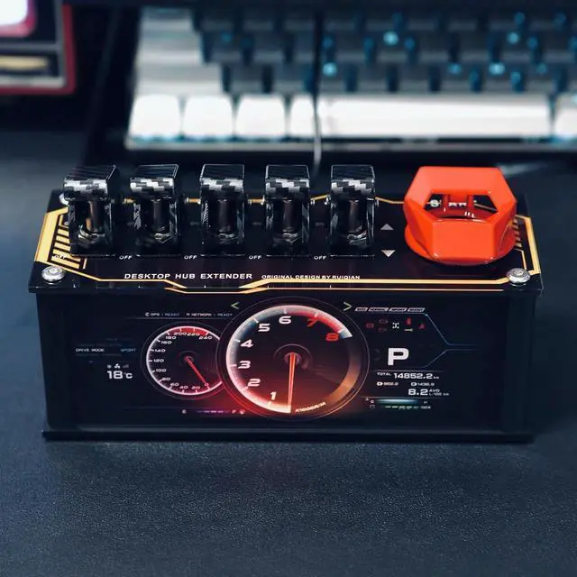 Alt view image 6 of 7 - 6 Port USB Docking Station, USB Hub, 5 Toggle Switches, Supports Data Transmission, Built-in Adjustable RGB Lighting, for Phones, Tablets, and Gadgets