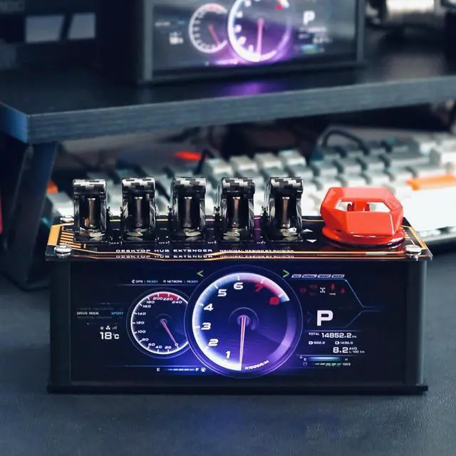 Alt view image 5 of 7 - 6 Port USB Docking Station, USB Hub, 5 Toggle Switches, Supports Data Transmission, Built-in Adjustable RGB Lighting, for Phones, Tablets, and Gadgets