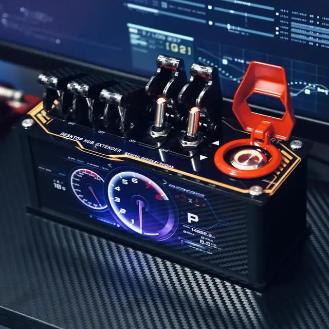 Alt view image 7 of 7 - 6 Port USB Docking Station, USB Hub, 5 Toggle Switches, Supports Data Transmission, Built-in Adjustable RGB Lighting, for Phones, Tablets, and Gadgets