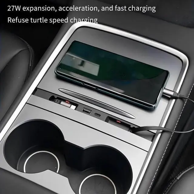 Alt view image 2 of 7 - Docking Station with Telescopic Rope USB Hub Splitter Multiple Device Charging&Data Transfer Center Console Accessories