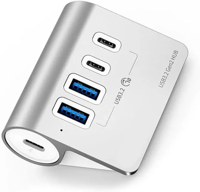 Main image of Aluminum 4Port USB 3.2 Hubs Powered PD60W Charging 10Gbps USB C Splitter with Power Adapter for PC