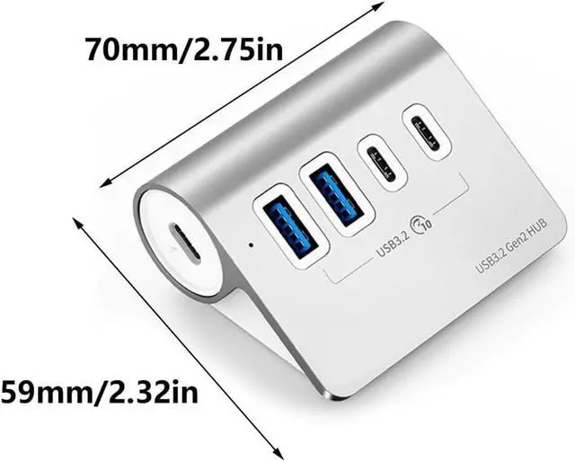Alt view image 3 of 4 - Aluminum 4Port USB 3.2 Hubs Powered PD60W Charging 10Gbps USB C Splitter with Power Adapter for PC