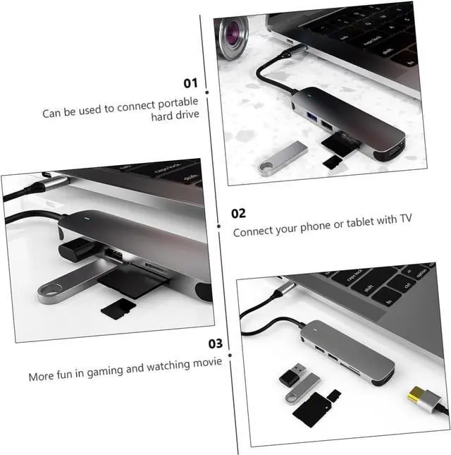 Alt view image 5 of 7 - Mipcase 2pcs USB Hub Multi Port Adapter for Laptop and Phone Type Aluminum Alloy Dock with Data Transfer