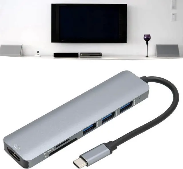 Alt view image 3 of 7 - USB C HUB 6 in 1 with 4K at 30Hz 5Gbps, Definition Multimedia Interface Adapter, Aluminum Alloy Housing for Home Office Use