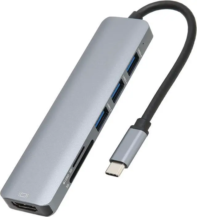 Alt view image 7 of 7 - USB C HUB 6 in 1 with 4K at 30Hz 5Gbps, Definition Multimedia Interface Adapter, Aluminum Alloy Housing for Home Office Use