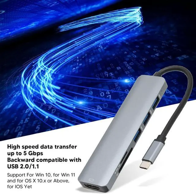Alt view image 5 of 7 - USB C HUB 6 in 1 with 4K at 30Hz 5Gbps, Definition Multimedia Interface Adapter, Aluminum Alloy Housing for Home Office Use