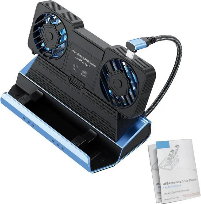 Main image of Tomvorks 9-in-1 Type C M Docking Station, + 9 Ports with Dual Fans for Switch, Pro, USB Hub Adapter, Ethernet RJ45 Converter for Gaming Console