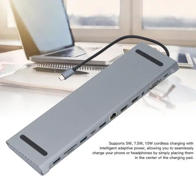 Alt view image 3 of 7 - Type C Docking Station, 12 in 1 USB C Hub Multiport Adapter Dongle with 100W Fast Charging, Laptop Docking Station for Office
