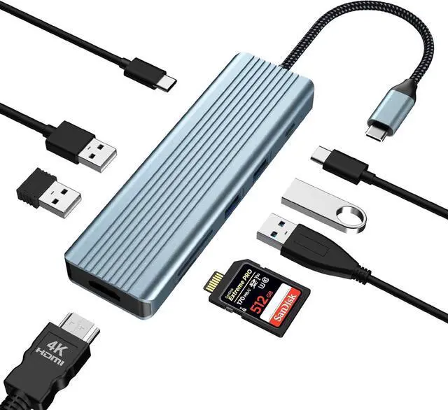 Main image of USB C Hub 9 in 1, oditton USB C Docking Station with 4K@30Hz HDMI, USB 3.0 x 3, USB C 3.0 Data, USB 2.0, 100W PD, SD/TF Card Reader, Compatible with Laptop and Other Type C Devices
