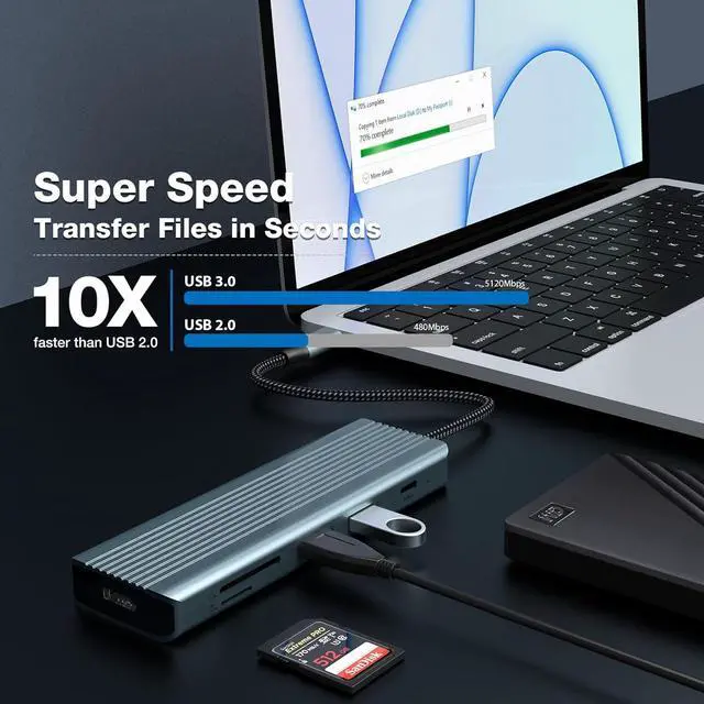 Alt view image 2 of 7 - USB C Hub 9 in 1, oditton USB C Docking Station with 4K@30Hz HDMI, USB 3.0 x 3, USB C 3.0 Data, USB 2.0, 100W PD, SD/TF Card Reader, Compatible with Laptop and Other Type C Devices