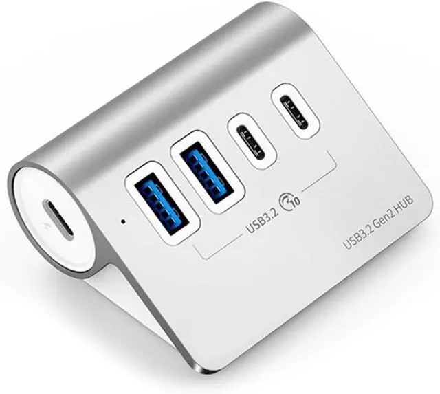 Alt view image 4 of 4 - Aluminum 4Port USB 3.2 Hubs Powered PD60W Charging 10Gbps USB C Splitter with Power Adapter for PC