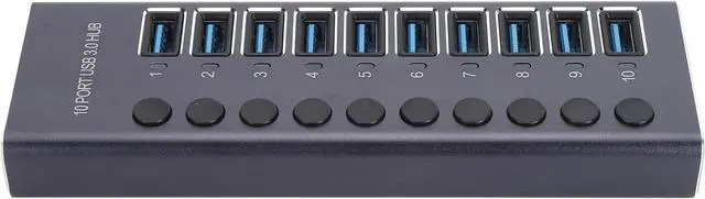 Alt view image 6 of 7 - Brilluxa USB Hub, 10 Port USB 3.0 Splitter with Individual Switches and 60W Power Adapter, Data Expansion Hub for Laptop PC Game Console