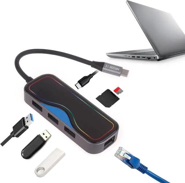 Alt view image 2 of 7 - Type C Docking Station USB Card Reader RJ45 Port Type C Transfer Data Hub Reading, Writing, Writing and Writing