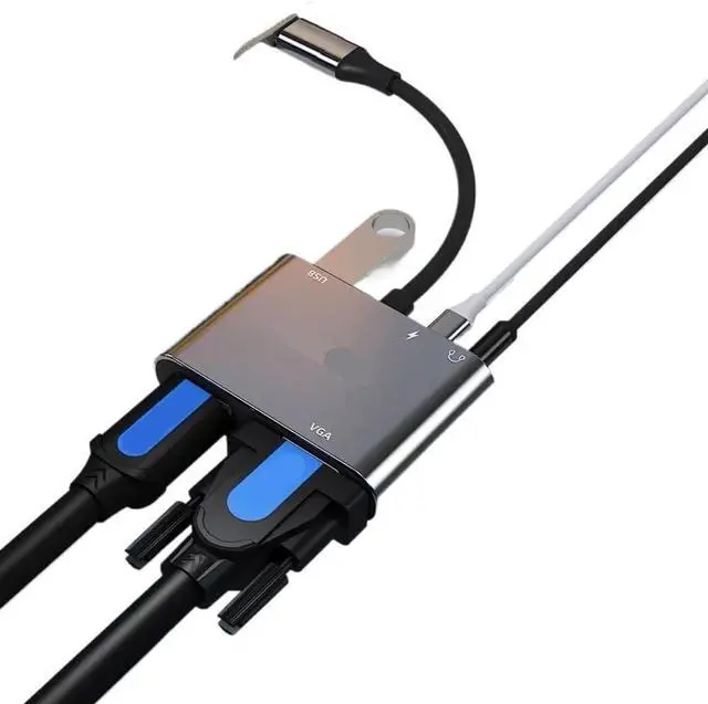 Alt view image 2 of 3 - bodateng USB C Hub TY>pe C to 4K HDMI USB 3.0 3.5mm Ja-ck PD 55W Converter External Graphics Card for Disk PC TV