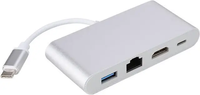 Main image of 4 in 1 Type C to HDMIUSB3.0RJ45PD Converter, 4K Video Adapter Hub, Ethernet Port for Stable Internet, Small Exquisite, Easy to Carry, Aluminum Alloy Material, Silver Color