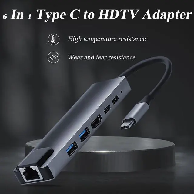 Alt view image 6 of 7 - 6 in 1 Type C to HDTV Adapter USB C Hub with LAN Port 4K HDMI Output USB C Adapter Compatible with MacBook Series Chromebook Laptop Mouse Keyboard Flash Drive Hard Disk