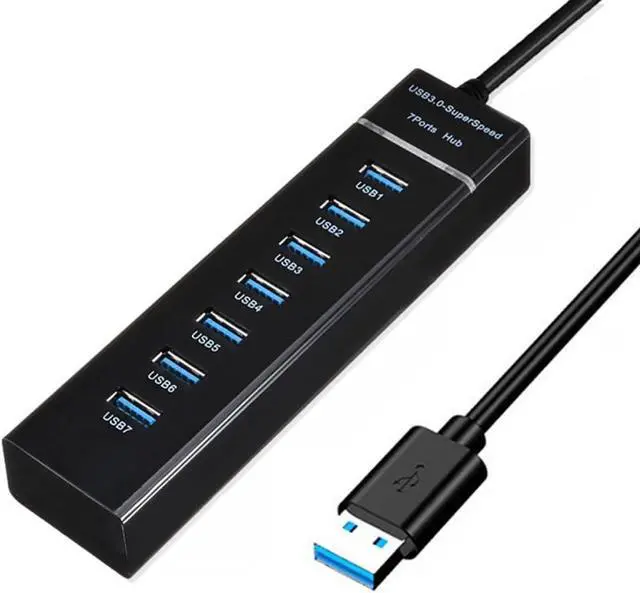 Main image of 7 Ports USB Hub, Multiple Port USB Hub with Indictor Light, High Speed Data Transmission USB Adapter, Compatible with Mouse, Keyboard, Printer, Windows, MacOS, Linux