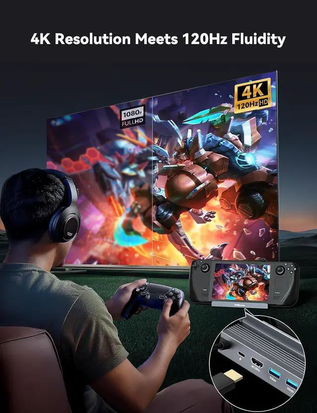 Alt view image 3 of 7 - XAOSUN 6 in 1 Docking Station, Aluminum USB C Hub for ROG Ally/Steam Deck OLED/Lenovo Legion Go/MSI Claw, Steam Deck Dock, 1 HDMI 2.1 4K@120Hz, 2 USB A, 1 USB-C, 1 PD 3.0 100W and 1 RJ45 1000Mbps