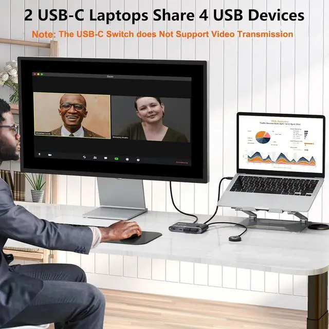 Alt view image 2 of 7 - 10Gbps USB C Switch 2 Laptops 2 in 4 Out USB 3.2 Switcher 2 Computers Share Keyboard Mouse, Printer, Camera, Headphone, 10Gbps Data Power Cable & Desktop Controller Included