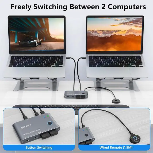 Alt view image 6 of 7 - 10Gbps USB C Switch 2 Laptops 2 in 4 Out USB 3.2 Switcher 2 Computers Share Keyboard Mouse, Printer, Camera, Headphone, 10Gbps Data Power Cable & Desktop Controller Included