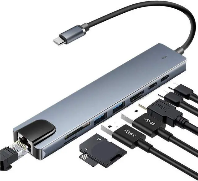 Main image of USB 3.0 Type C HUB USB C Docking Station to HDMI 4K 30HZ Multifunctional Type C to RJ45 1000Mbps Ethernet Adapter Extender(8 in 1 S81-1000M)