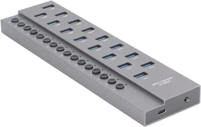 Alt view image 4 of 7 - 16 Ports USB 3.0 Hub Efficient High Speed Data Hub for Multiple Devices Power Switches for Home Office Use Aluminum Alloy (US Plug)