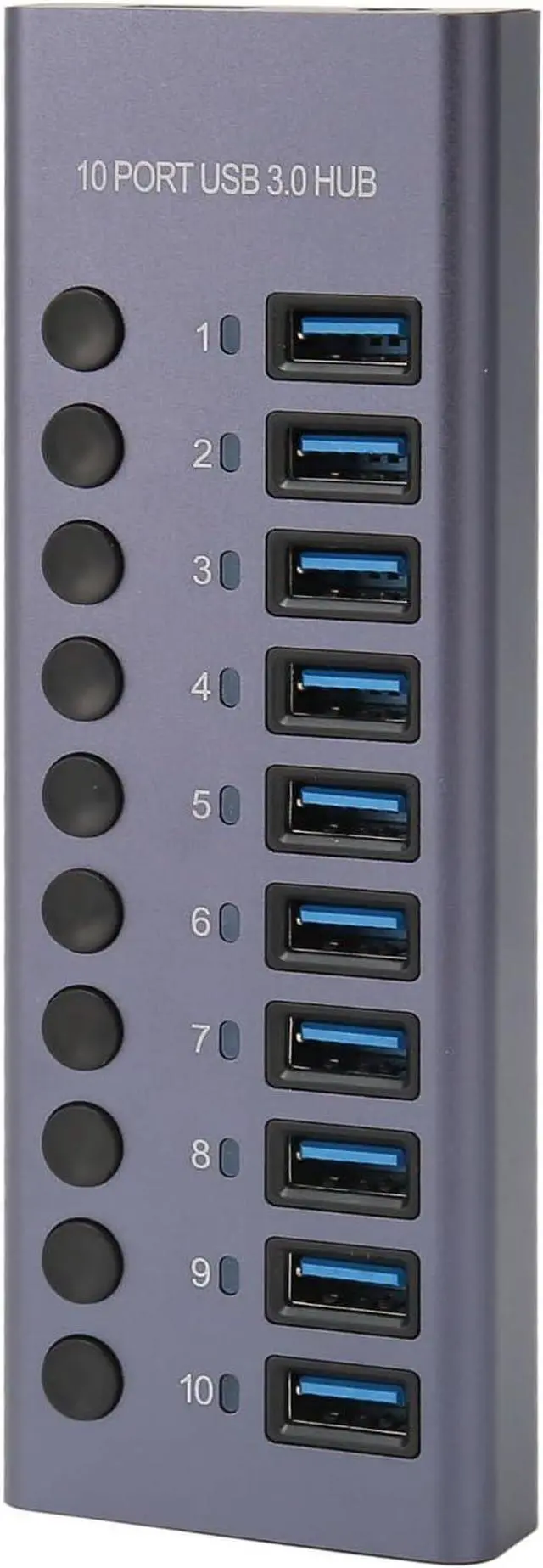 Alt view image 4 of 7 - 10 Port 60W USB 3.0 Hub Efficient Data Transfer for Computers Keyboards Mice Hard Drives Aluminum Alloy Cover (US Plug)