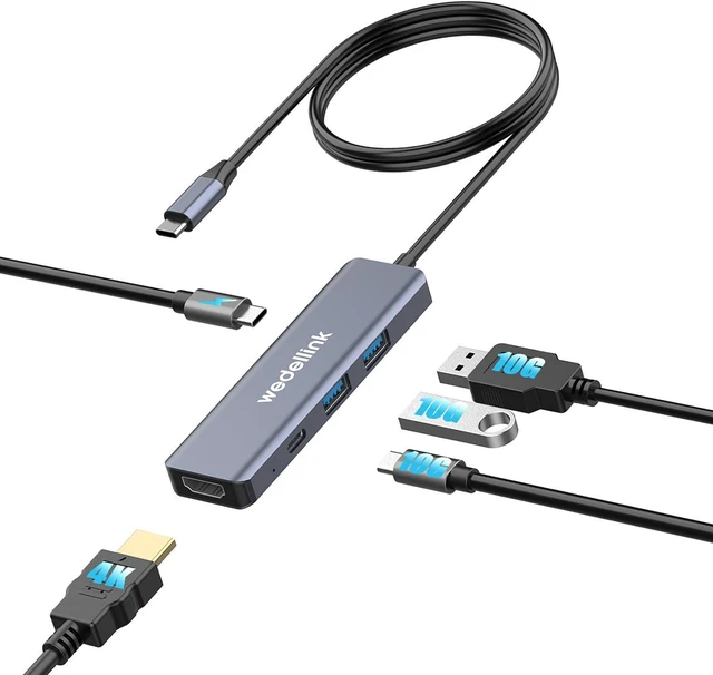 Main image of USB C Hub 5-in-1 Docking Station Portable HDMI 4K 30Hz with 100W PD Fast Charging, USB-C & USB-A 10Gbps, Travel-Friendly for Dell HP MacBook Air/Pro, iPad, Surface, Samsung Galaxy