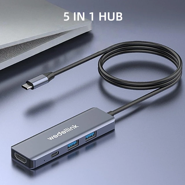 Alt view image 2 of 7 - USB C Hub 5-in-1 Docking Station Portable HDMI 4K 30Hz with 100W PD Fast Charging, USB-C & USB-A 10Gbps, Travel-Friendly for Dell HP MacBook Air/Pro, iPad, Surface, Samsung Galaxy