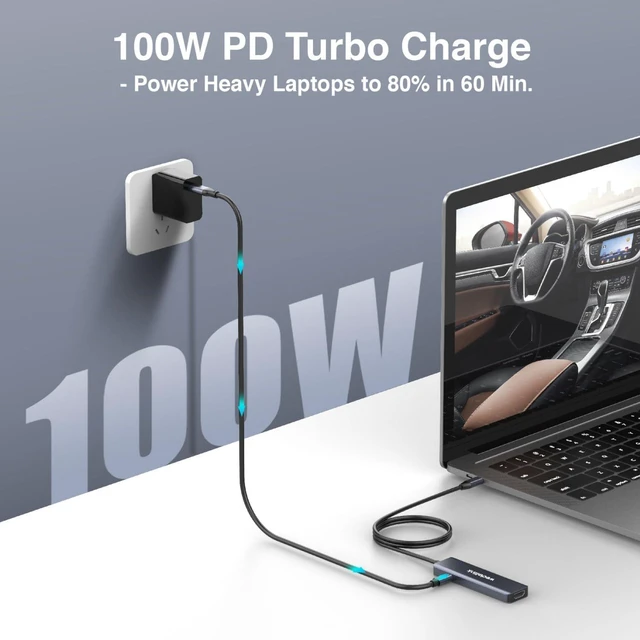 Alt view image 3 of 7 - USB C Hub 5-in-1 Docking Station Portable HDMI 4K 30Hz with 100W PD Fast Charging, USB-C & USB-A 10Gbps, Travel-Friendly for Dell HP MacBook Air/Pro, iPad, Surface, Samsung Galaxy